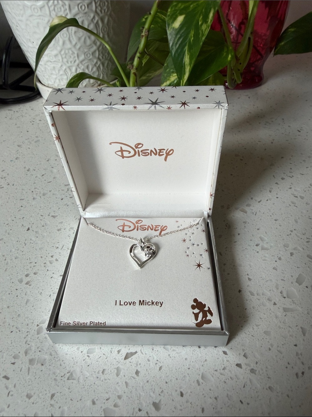 Disney Silver Heart Pendant Necklace with Mickey Accent